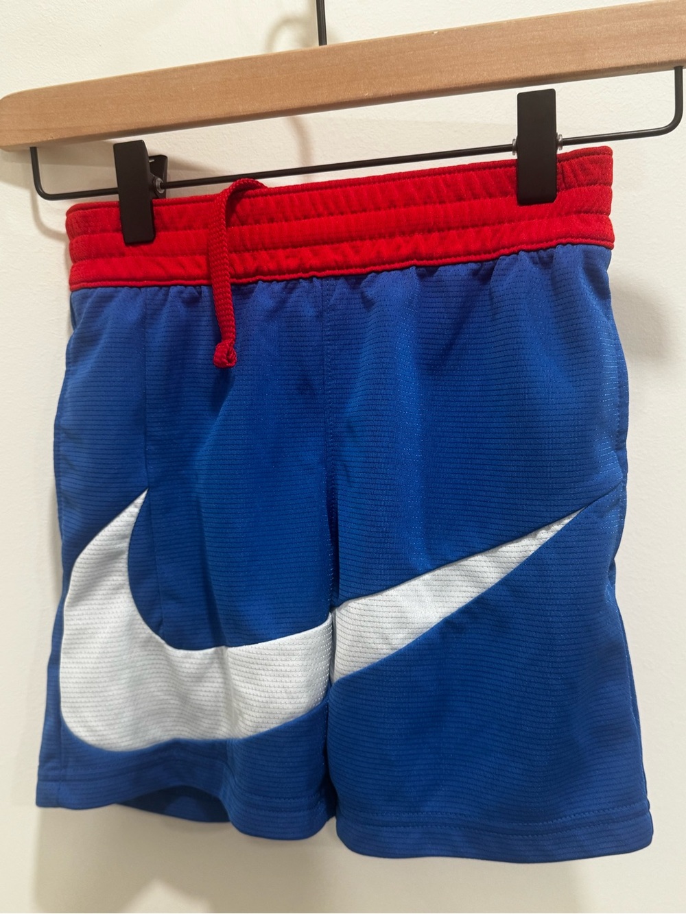 Nike Kids Blue Shorts with Red Waistband & White Swoosh
